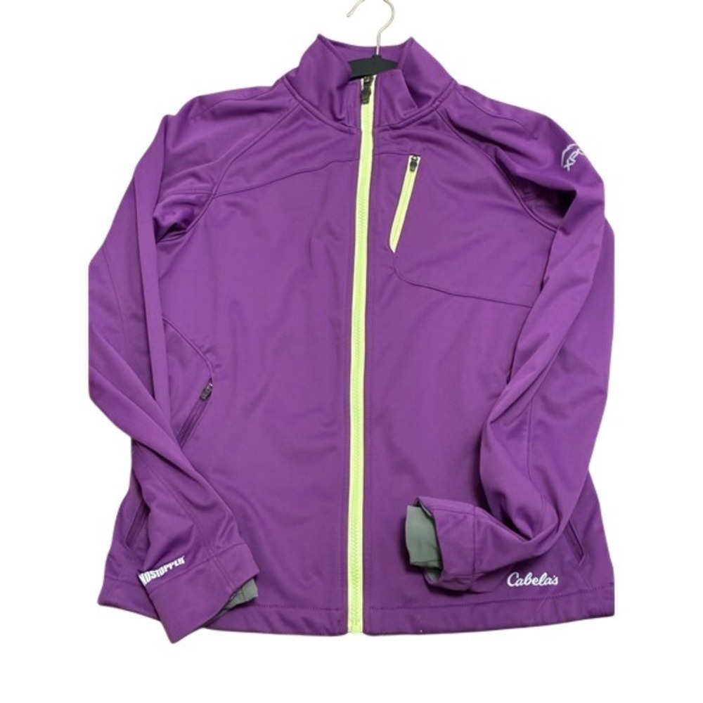 Cabelas XPG Windstopper Jacket Womens Purple Lime Green Softshell Full Zip